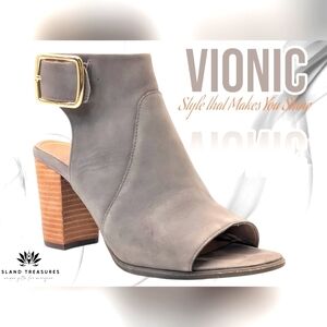 Vionic Blakely Slingback Stacked Heel Gold Buckle Footbed Women Sz 6.5